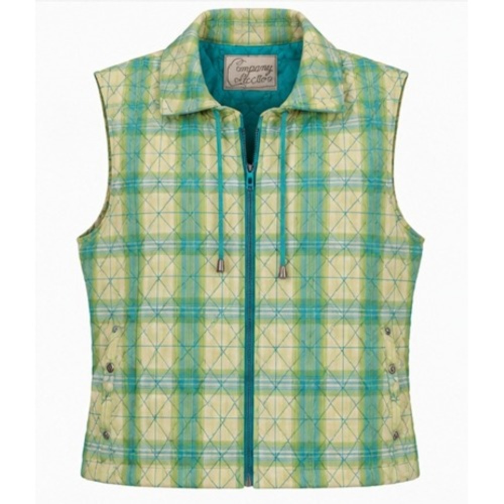 Vintage Women's Green Blue Plaid Quilted Vest Size 14 Light Academia Hipster